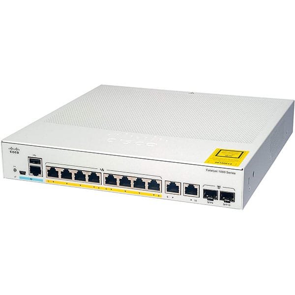 Cisco Catalyst 1000 PN: C1000-8T-2G-L - 8 Gigabit Ethernet (GbE) RJ45 Data (2 SFP - RJ-45 combo) PoE None - Fanless